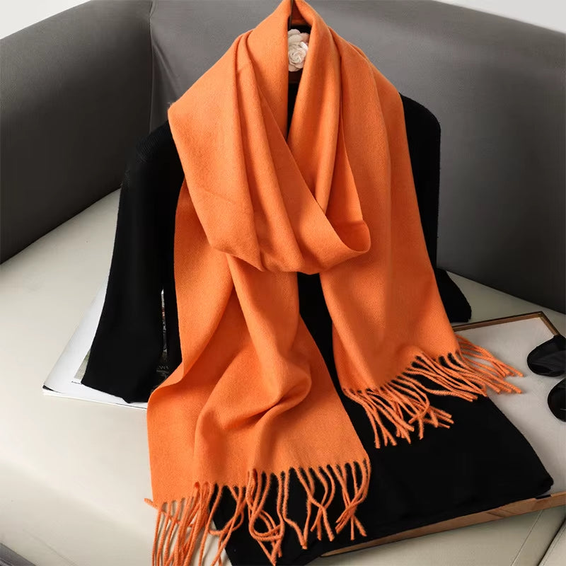 62Color Solid Women Winter Scarf Warm Thicken Cashmere Shawl Outdoor Fashion Luxury Tassels Pashmina Lady Wrap Windproof Scarves