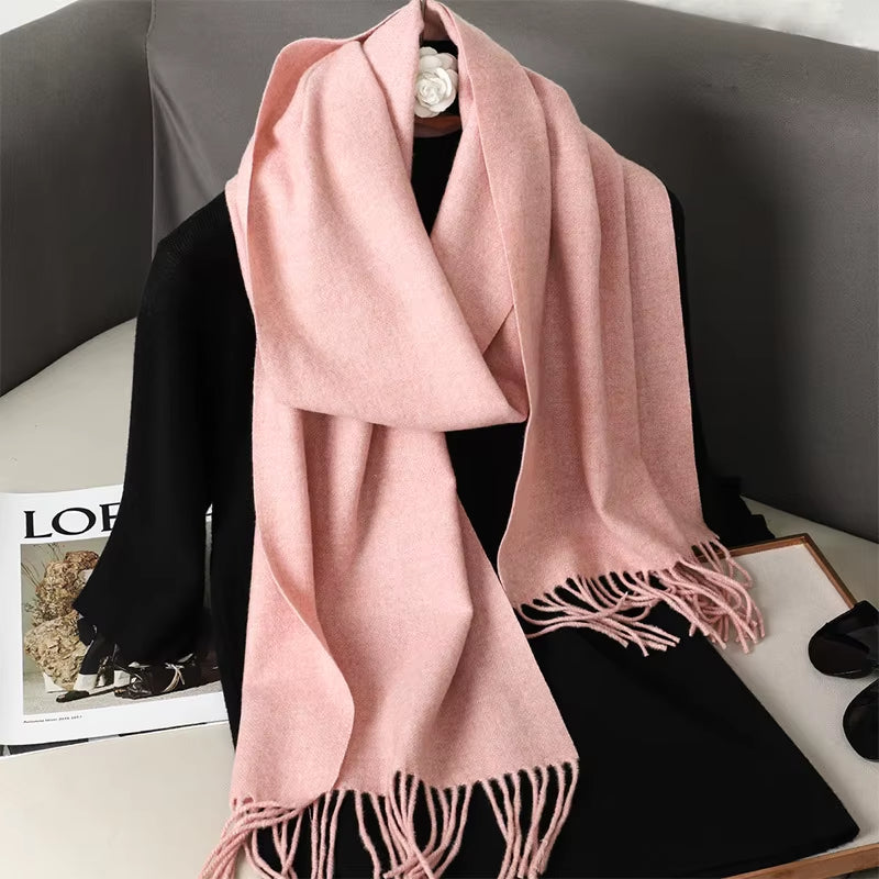 62Color Solid Women Winter Scarf Warm Thicken Cashmere Shawl Outdoor Fashion Luxury Tassels Pashmina Lady Wrap Windproof Scarves