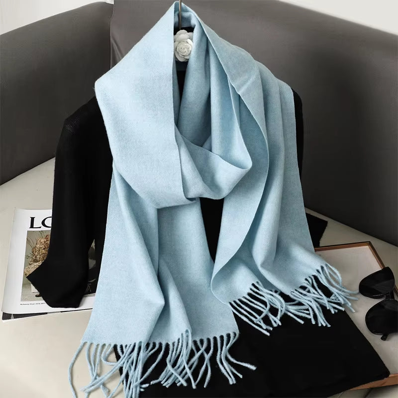 62Color Solid Women Winter Scarf Warm Thicken Cashmere Shawl Outdoor Fashion Luxury Tassels Pashmina Lady Wrap Windproof Scarves