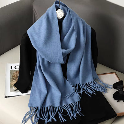 62Color Solid Women Winter Scarf Warm Thicken Cashmere Shawl Outdoor Fashion Luxury Tassels Pashmina Lady Wrap Windproof Scarves