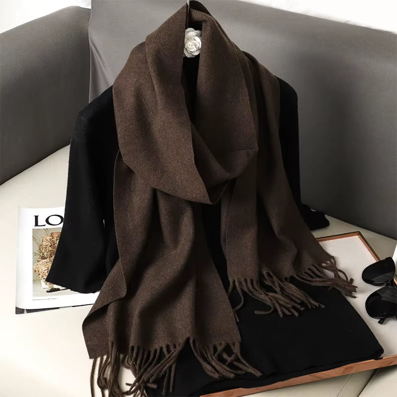 62Color Solid Women Winter Scarf Warm Thicken Cashmere Shawl Outdoor Fashion Luxury Tassels Pashmina Lady Wrap Windproof Scarves