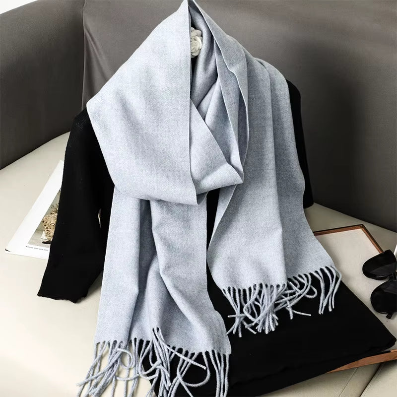 62Color Solid Women Winter Scarf Warm Thicken Cashmere Shawl Outdoor Fashion Luxury Tassels Pashmina Lady Wrap Windproof Scarves