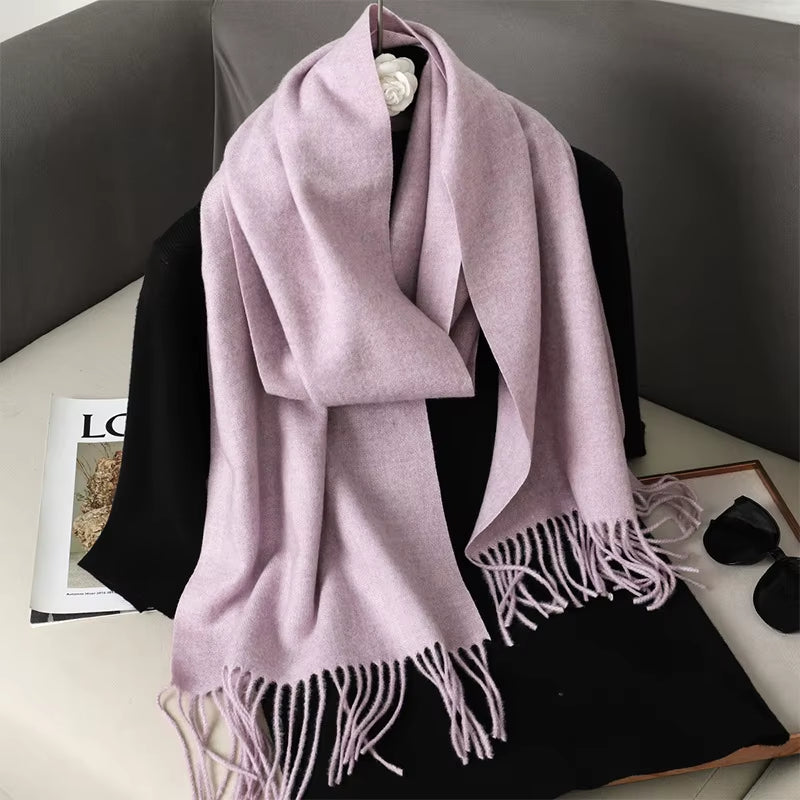 62Color Solid Women Winter Scarf Warm Thicken Cashmere Shawl Outdoor Fashion Luxury Tassels Pashmina Lady Wrap Windproof Scarves