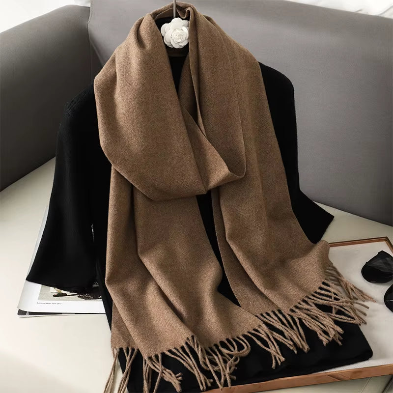62Color Solid Women Winter Scarf Warm Thicken Cashmere Shawl Outdoor Fashion Luxury Tassels Pashmina Lady Wrap Windproof Scarves