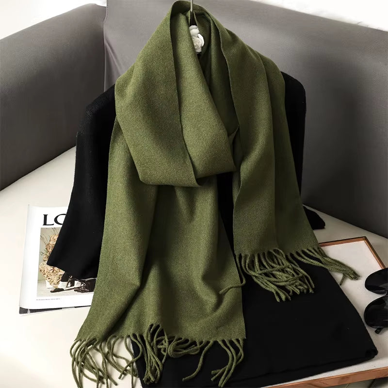62Color Solid Women Winter Scarf Warm Thicken Cashmere Shawl Outdoor Fashion Luxury Tassels Pashmina Lady Wrap Windproof Scarves