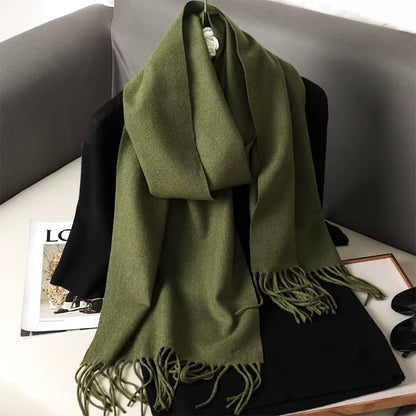 62Color Solid Women Winter Scarf Warm Thicken Cashmere Shawl Outdoor Fashion Luxury Tassels Pashmina Lady Wrap Windproof Scarves