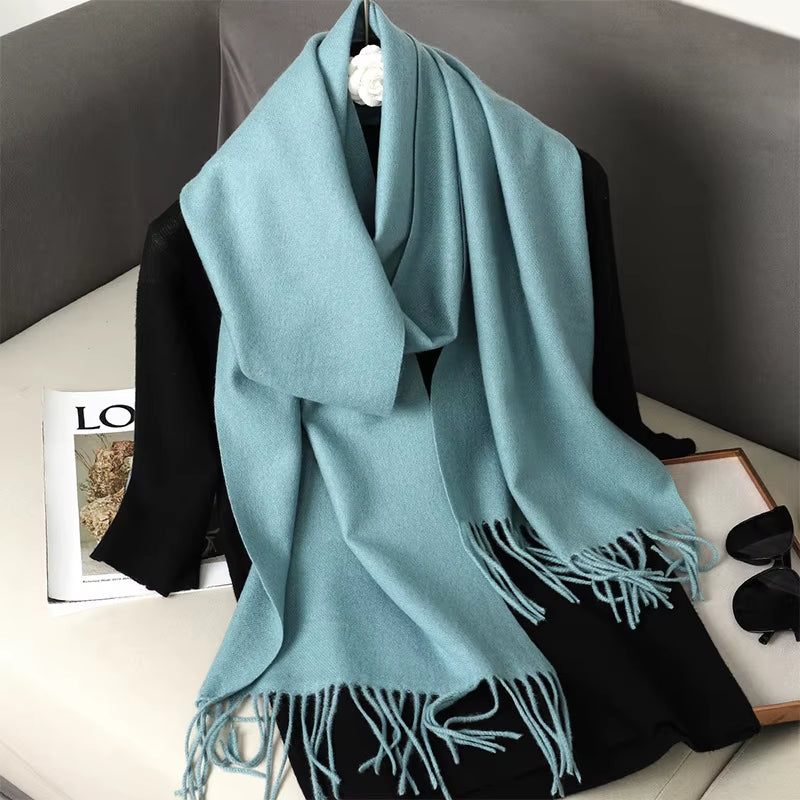 62Color Solid Women Winter Scarf Warm Thicken Cashmere Shawl Outdoor Fashion Luxury Tassels Pashmina Lady Wrap Windproof Scarves