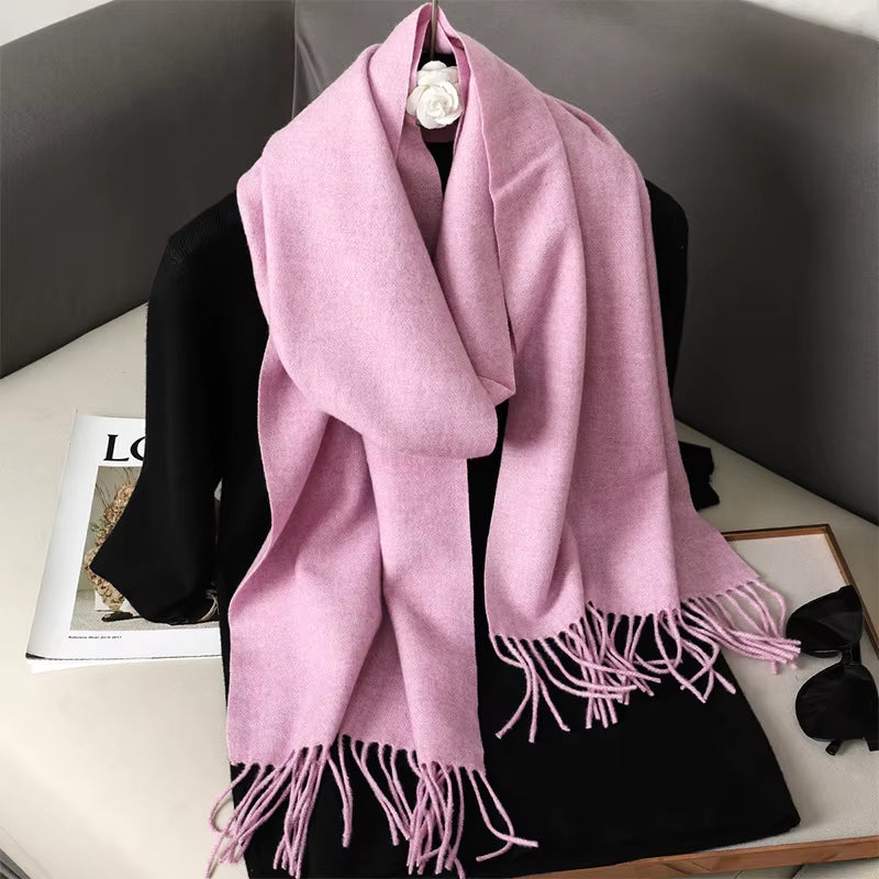 62Color Solid Women Winter Scarf Warm Thicken Cashmere Shawl Outdoor Fashion Luxury Tassels Pashmina Lady Wrap Windproof Scarves