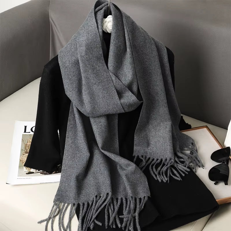 62Color Solid Women Winter Scarf Warm Thicken Cashmere Shawl Outdoor Fashion Luxury Tassels Pashmina Lady Wrap Windproof Scarves