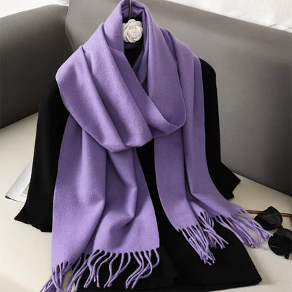 62Color Solid Women Winter Scarf Warm Thicken Cashmere Shawl Outdoor Fashion Luxury Tassels Pashmina Lady Wrap Windproof Scarves