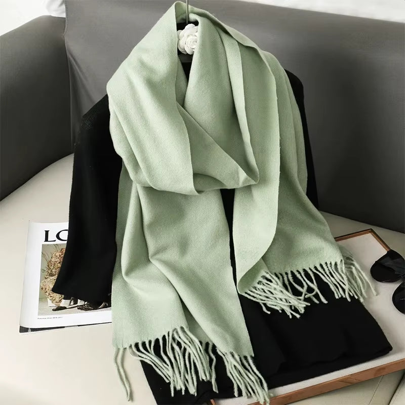 62Color Solid Women Winter Scarf Warm Thicken Cashmere Shawl Outdoor Fashion Luxury Tassels Pashmina Lady Wrap Windproof Scarves