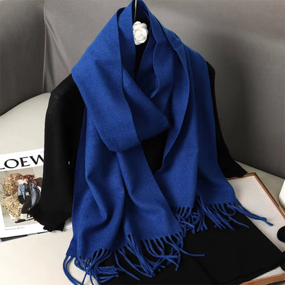 62Color Solid Women Winter Scarf Warm Thicken Cashmere Shawl Outdoor Fashion Luxury Tassels Pashmina Lady Wrap Windproof Scarves